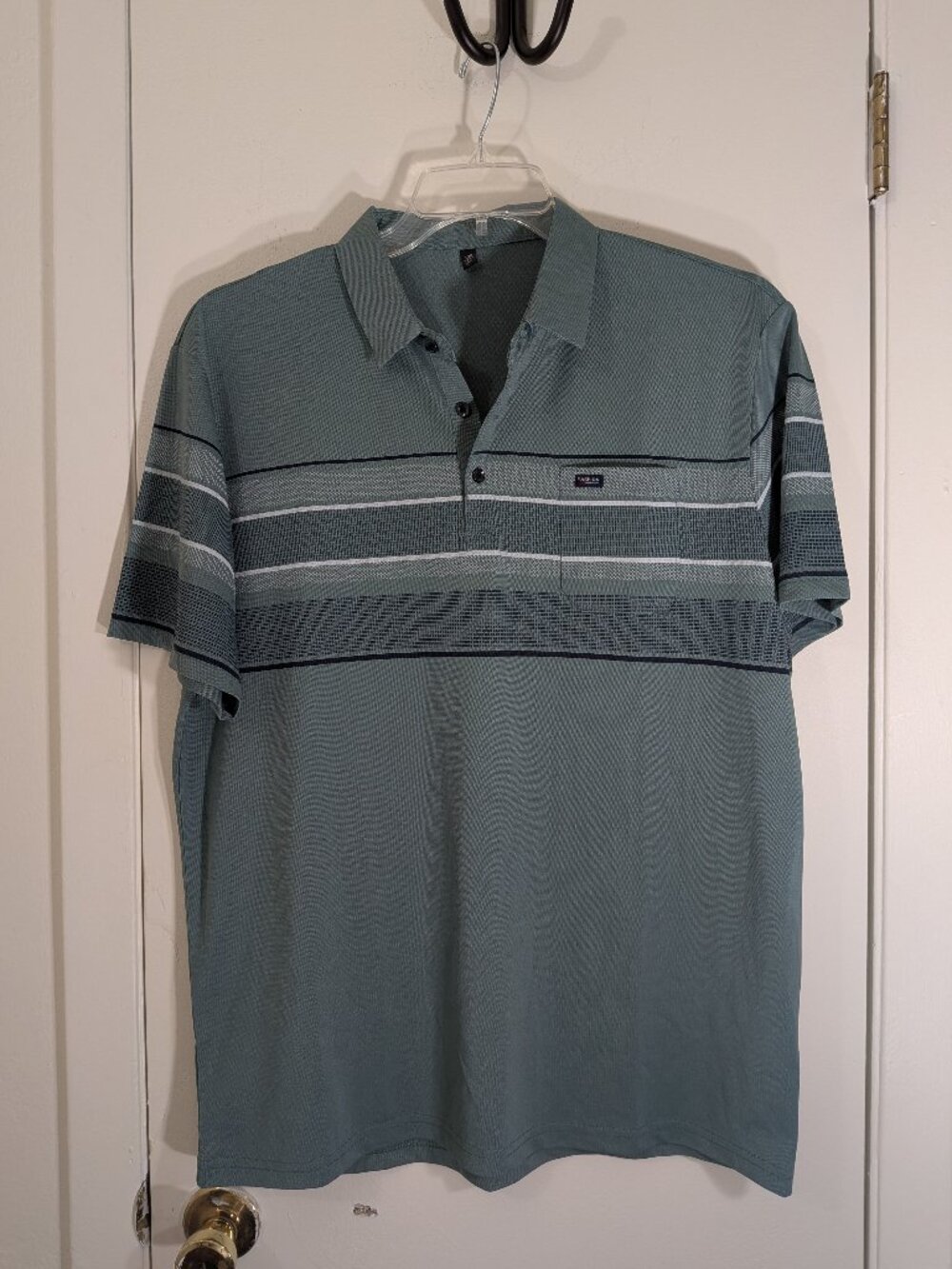 Men's Green Striped short sleeve Golf Polo Shirt